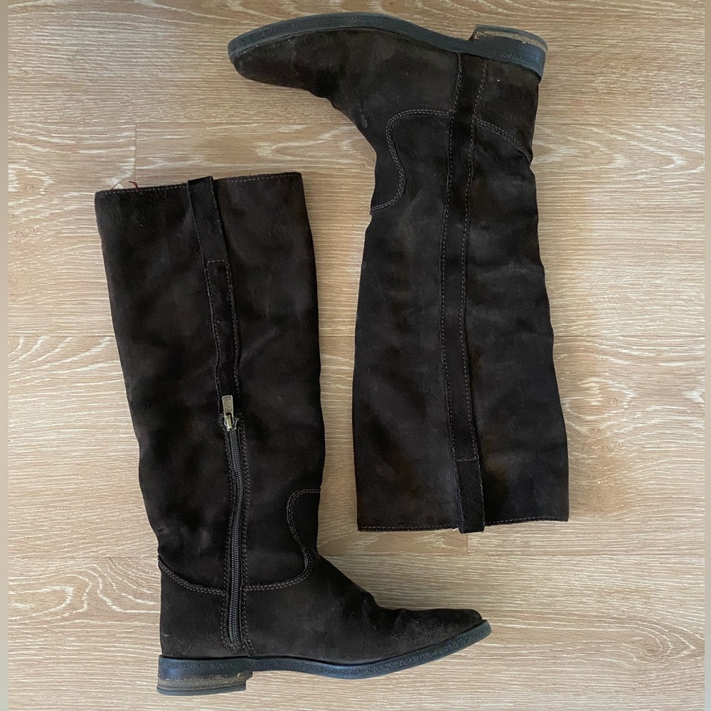 Brown suede riding fall boots genuine leather